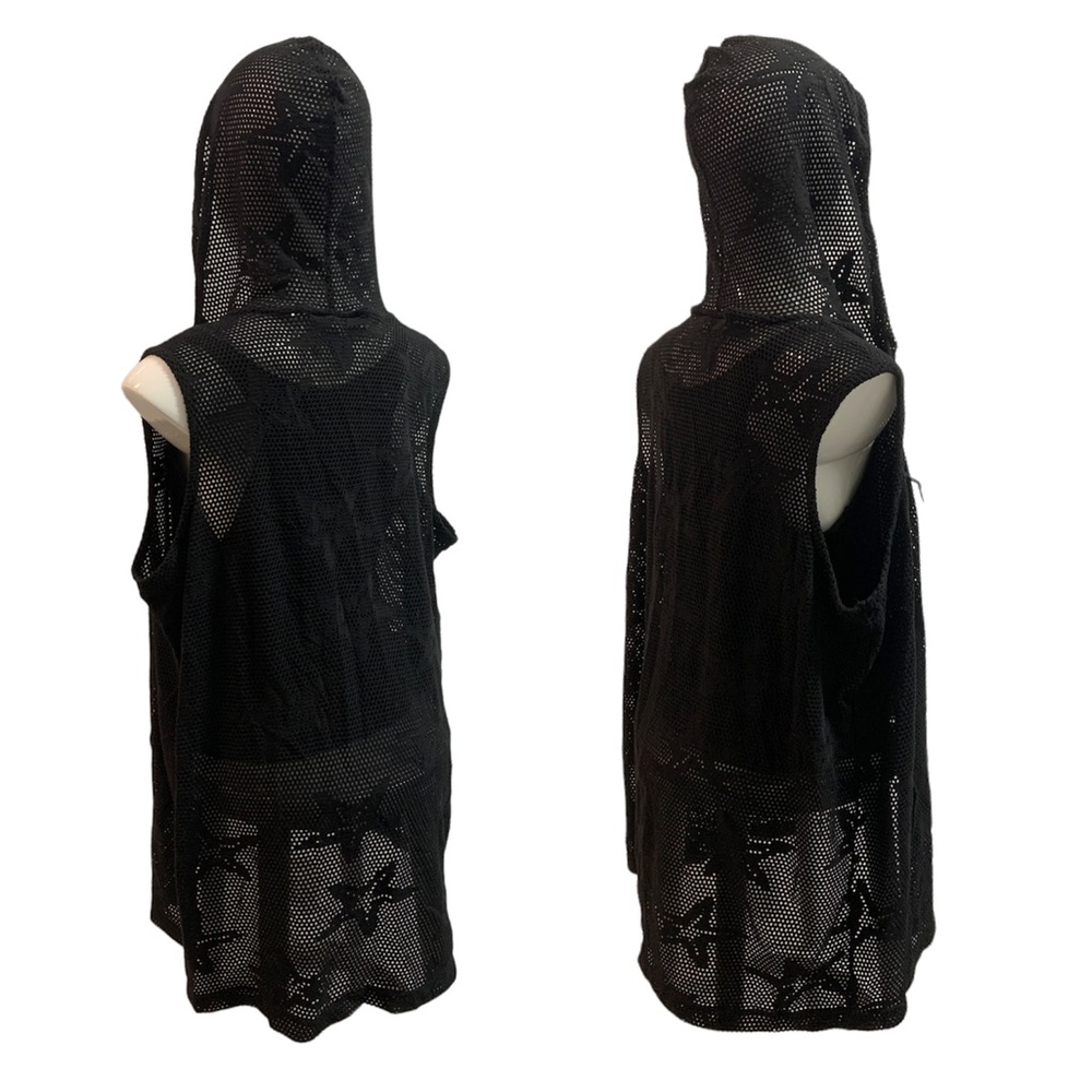 Black mesh sleeveless zip up hoodie star pattern starfish zipper pull coverup